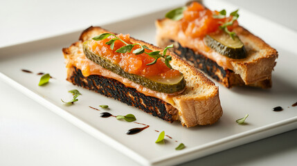 Gourmet Sandwich with Salmon: A Tasty Food Photography Showcase of Creative Cooking and Culinary Art