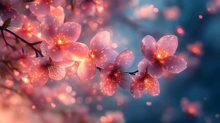 Enchanting Cherry Blossoms Photo Glowing With Light And Delicate Pink Petals In Springtime Bloom