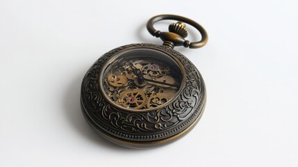 Fototapeta premium Ornate antique pocket watch with visible internal mechanism.