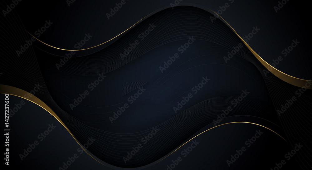 Aufkleber a dark background with two curved lines of gold trim on the top and bottom of the image frame area