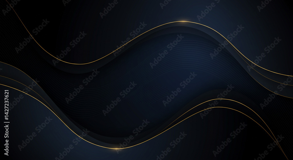 Aufkleber abstract dark blue background with golden wavy lines for presentation and design template use case