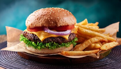 delicious hamburger and fries