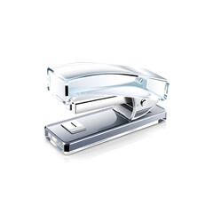 Stapler &ndash; A 3D glass stapler, small and elegant, glossy transparent surface, soft reflections, white background, icon-style illustration. Generative AI