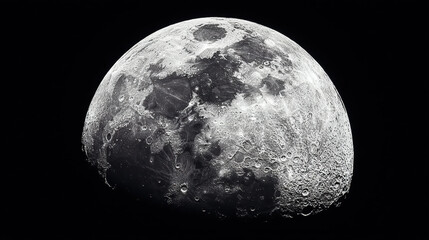 Fototapeta premium Half Moon Against Black Sky. Lunar Surface Detail and Astronomy Concept.