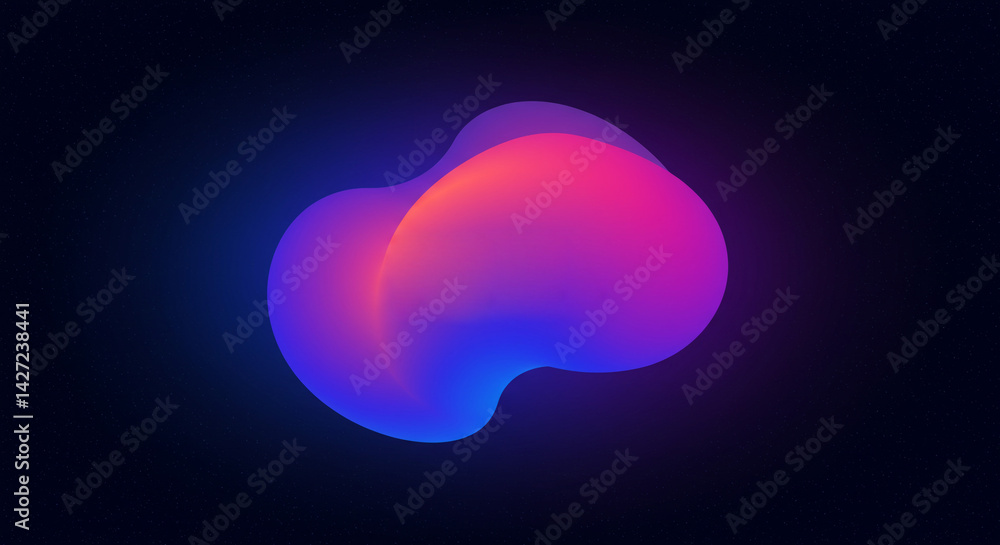Poster abstract gradient shape with blue purple and pink colors floating in a dark background space