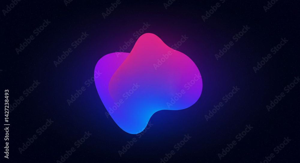 Poster abstract gradient shape with pink and blue colors floating in a dark background space illustration