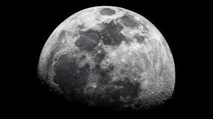 Half Moon Against Black Sky. Lunar Surface Detail and Astronomy Concept.