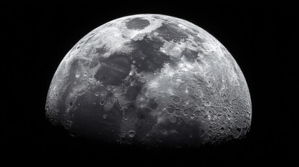 Fototapeta premium Half Moon Against Black Sky. Lunar Surface Detail and Astronomy Concept.