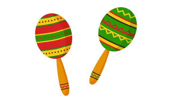 Mexican maracas, cute musical instrument, cartoon fiesta vector icon. Cinco de Mayo party, traditional carnival. Latin holiday set isolated on white background. Spanish celebration illustration
