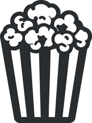 A stylized illustration of a popcorn bucket filled with fluffy popcorn kernels.