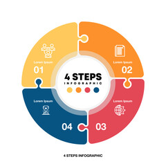 Vector circle arrows puzzle infographic, cycle diagram, presentation chart. Business concept with 4 options, parts, steps, processes. Vector Eps