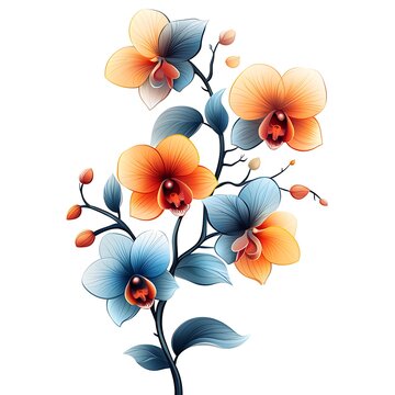 orange blue orchid flowers on white clip art preview