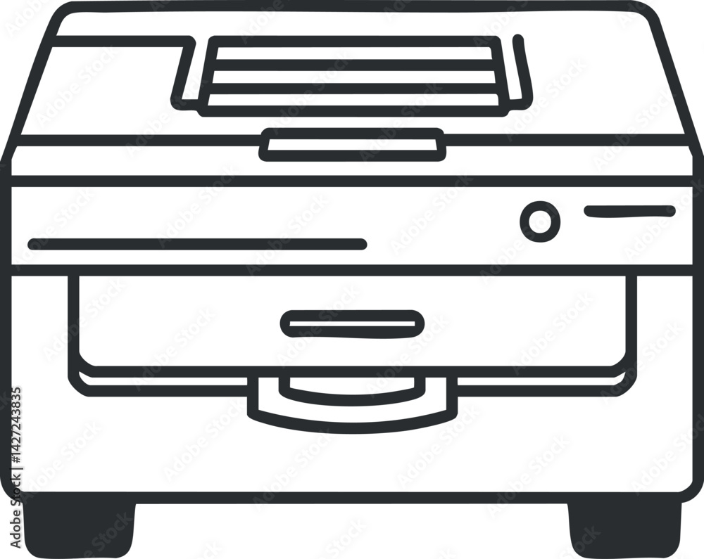 Poster illustration of a printer showcasing its design and functionality for office and home use.