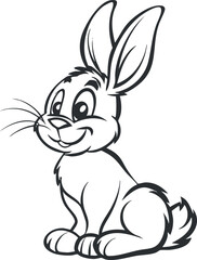 A cute cartoon rabbit character with big ears and a friendly smile sitting playfully.