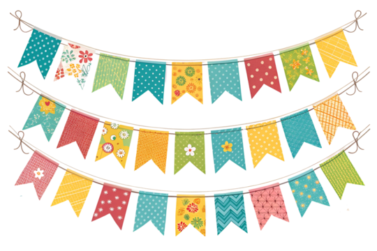 happy birthday ribbon, Set of bunting or garland for festival on white backgroun