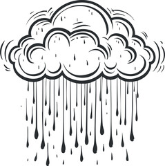 A stylized illustration of a cloud with rain falling down, depicting a stormy weather theme.