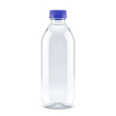 Water Bottle &ndash; A 3D glass water bottle, sleek and minimal, glossy polished surface, transparent with soft reflections, white background, icon illustration. Generative AI