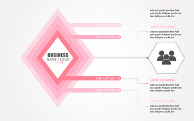 Diamond infographics with 4 steps, Diamond shape pink gradient color infographics with 4 steps