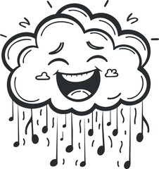 A cheerful cartoon cloud with a smiling face and musical notes raining down.