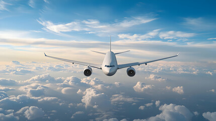 White Airplane Flying Above Fluffy Clouds