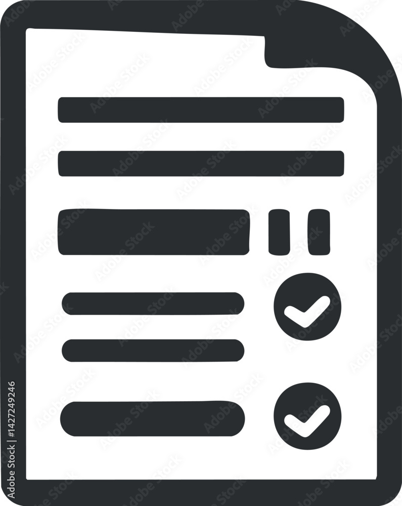 Poster illustration of a checklist document with checkmarks indicating completed tasks or items.