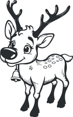 A cute cartoon reindeer character with antlers and a bell, perfect for holiday illustrations.