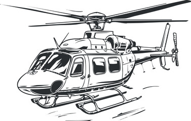 Illustration of a helicopter showcasing its design and features in a dynamic flight pose