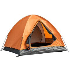 Orange camping tent open door outdoor adventure travel gear,