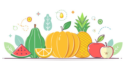 Colorful Fruit & Vegetable Icons � Flat line-art produce collection