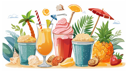 Summer Beach Food Vector Pack � Ice cream, cocktails, seashell doodles