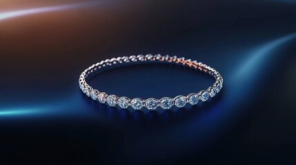 Fototapeta premium Minimalist diamond bracelet lying in a gentle curve on a smooth navy background with soft gradient lighting