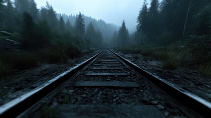 Fototapeta premium Misty forest railway track