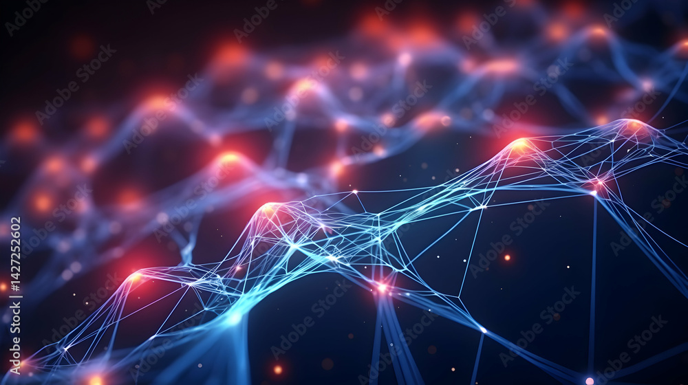 Poster abstract network connection structure with glowing nodes and connecting lines