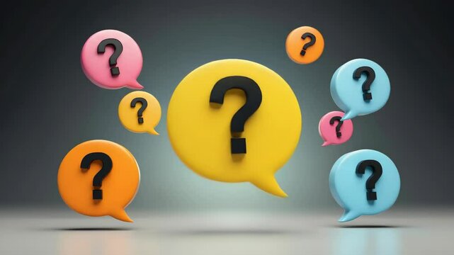 Colorful speech bubbles with question marks, representing questions and communication