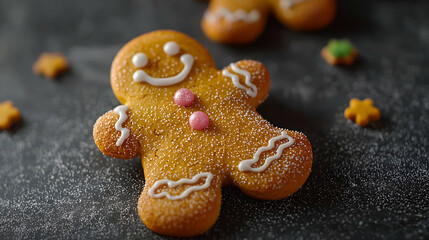 Cheerful Gingerbread Man Cookie with Icing and Decorative Toppings