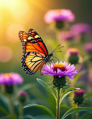 Fototapeta premium Butterfly on a Blooming Flower – Nature Close-Up