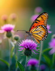 Obraz premium Butterfly on a Blooming Flower – Nature Close-Up