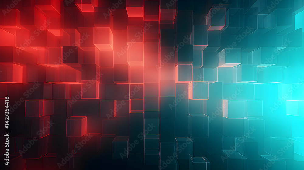 Poster abstract geometric arrangement of transparent cubes with vibrant color gradient