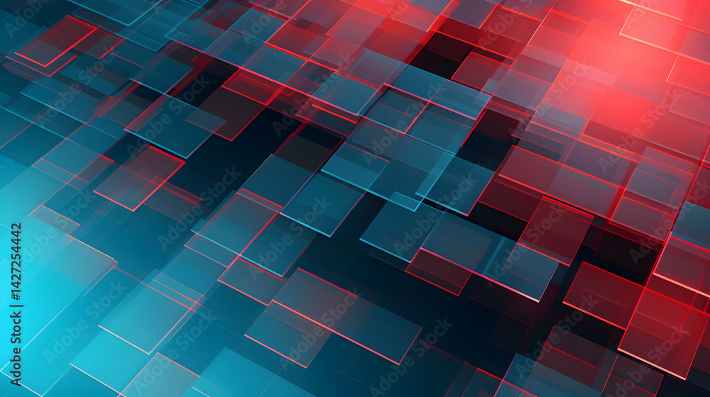Poster geometric arrangement of translucent rectangular shapes illuminated in vivid hues