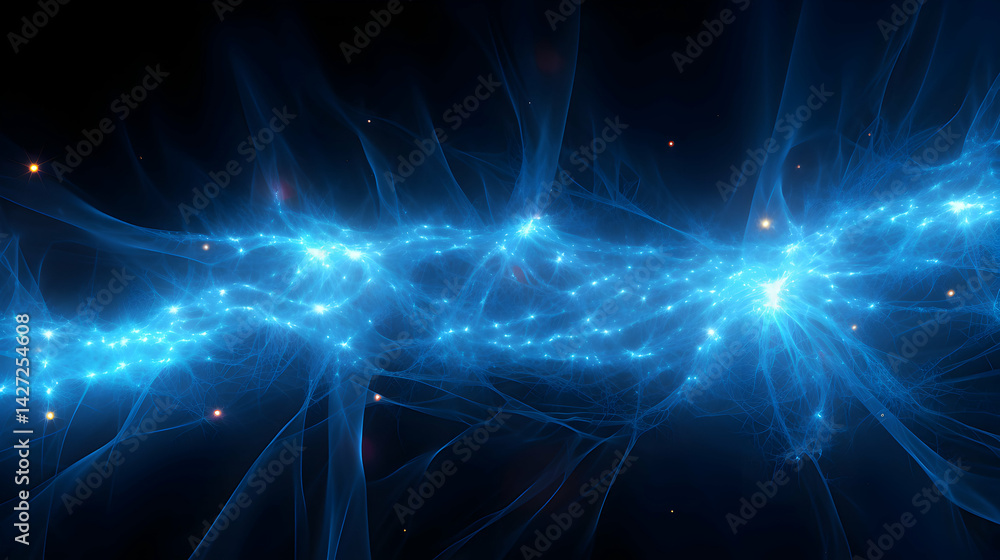 Poster abstract representation of neural networks with bright blue nodes and connections