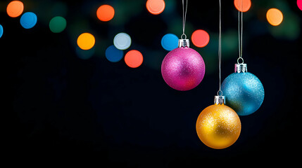 Obraz premium Colorful Christmas Ornaments Against Dark Background