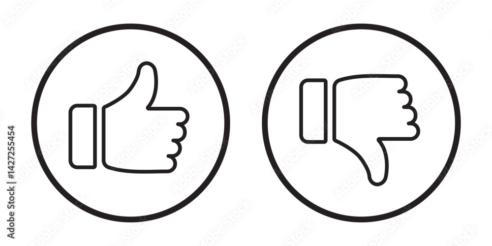 Poster thumb up and down outline icon isolated on white background. like and dislike social network pictogr