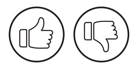 Thumb up and down outline icon isolated on white background. Like and dislike social network pictograms. Outline positive and negative buttons. Thump Up and Thump Down or Like and Dislike buttons.  