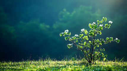 Obraz premium Small Green Tree In Sunny Meadow