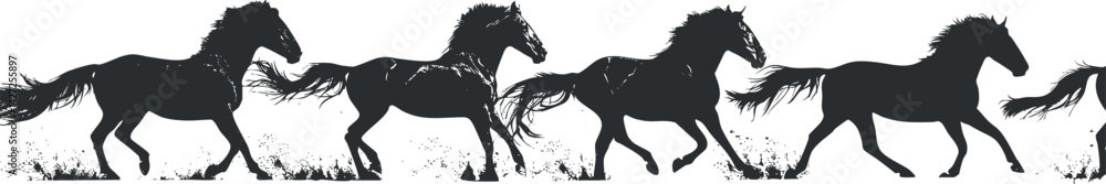 Poster silhouette of running horses creating a dynamic pattern showcasing movement and freedom.