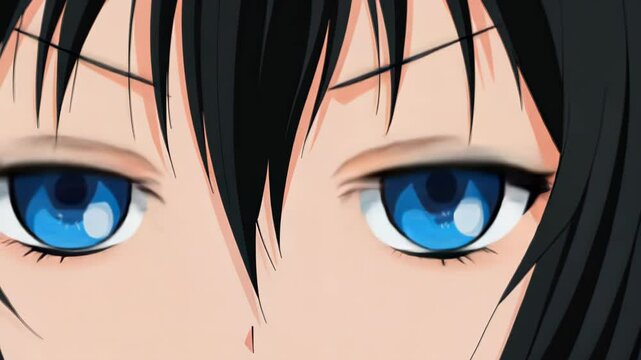 Stunning anime female with long black and blue hair, striking blue eyes, and a fierce, badass vibe that captivates all.