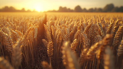 Golden Wheat Field at Sunset with Dramatic Sky and Soft Light