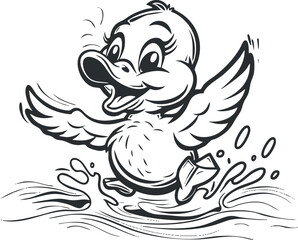 A playful cartoon duck splashing in water, showcasing joy and fun in a whimsical style.