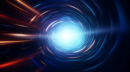 Energetic vortex creating radiant light, transporting through cosmic tunnel
