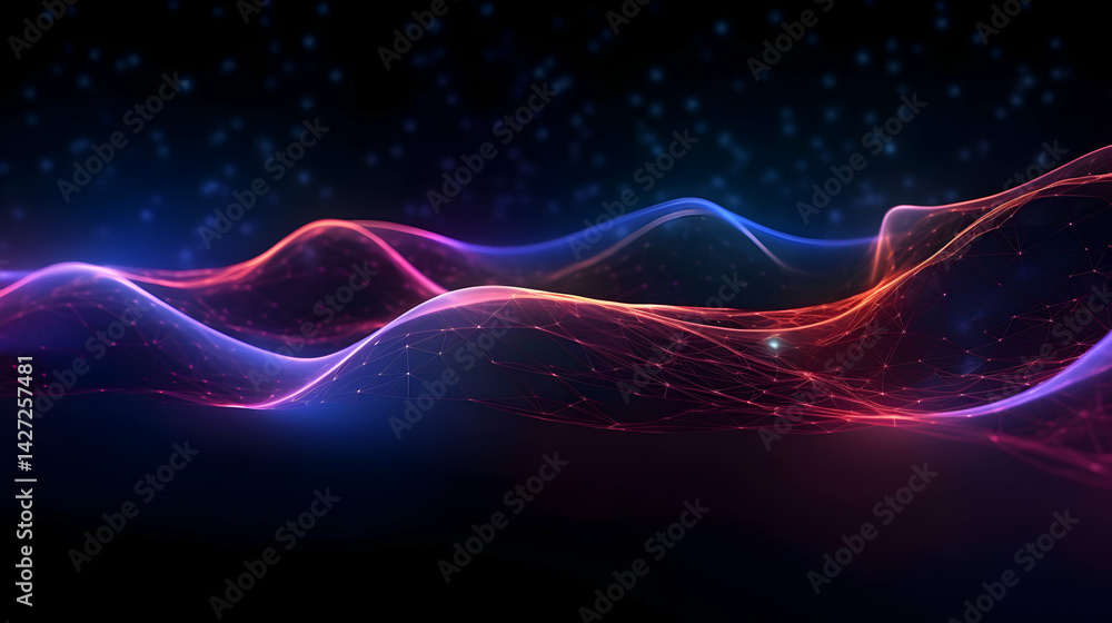 Aufkleber abstract digital landscape with flowing lines and glowing particles display